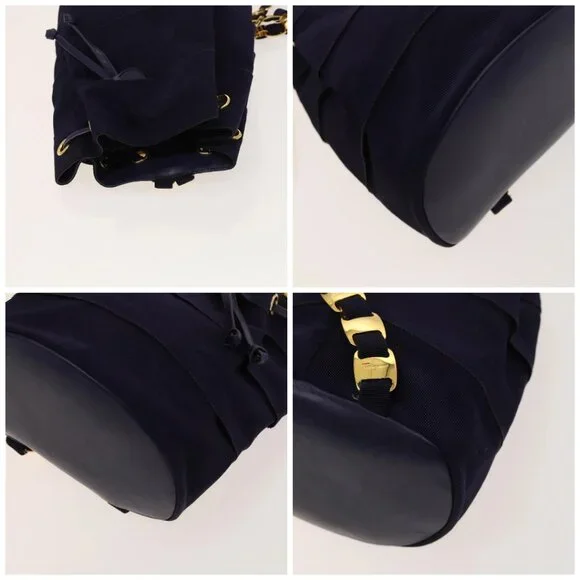 Salvatore Ferragamo Vala Chain Backpack Canvas Navy Gold Auth BA3335 Salvatore Ferragamo Vala Chain Backpack Canvas Navy Gold  main image 4